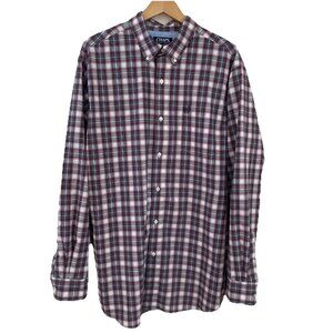 CHAPS Stretch Easy Care Button Down Shirt Men's XL Tall Red Plaid Long Sleeve